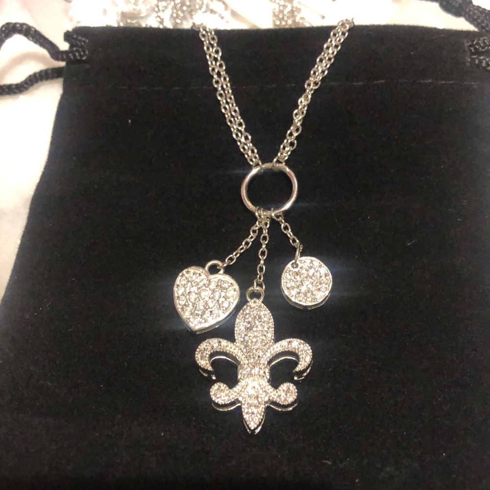 .925 Sterling Silver Cubic Zirconia Double Sided Charm Necklace